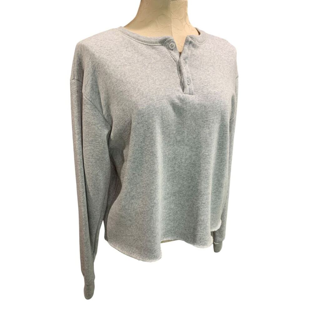One Size Brandy Melville Womens Gray Henley Sweatshirt Fleece Lined